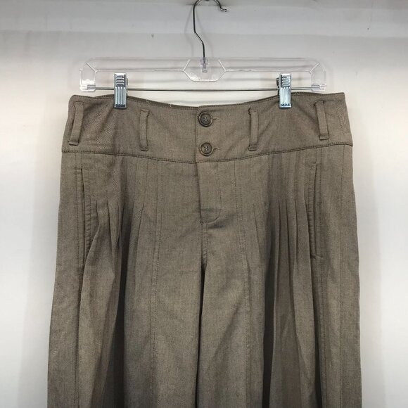 CARTONNIER - WOMEN'S 6 - BROWN POLYESTER BLEND PLEATED FRONT WIDE LEG PANTS - Picture 2 of 8